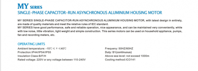 50Hz 0,55KW 0,75HP 1440rpm Condensador monof&aacute;sico - Inicia&ccedil;&atilde;o de funcionamento Motor de indu&ccedil;&atilde;o ass&iacute;ncrono 220V/230V AC Volta 60Hz Pot&ecirc;ncia nominal de frequ&ecirc;ncia 5